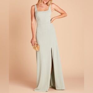 Birdy Grey Alex Crepe Sage Green Square Neck Bridesmaid Maxi Dress Gown Small